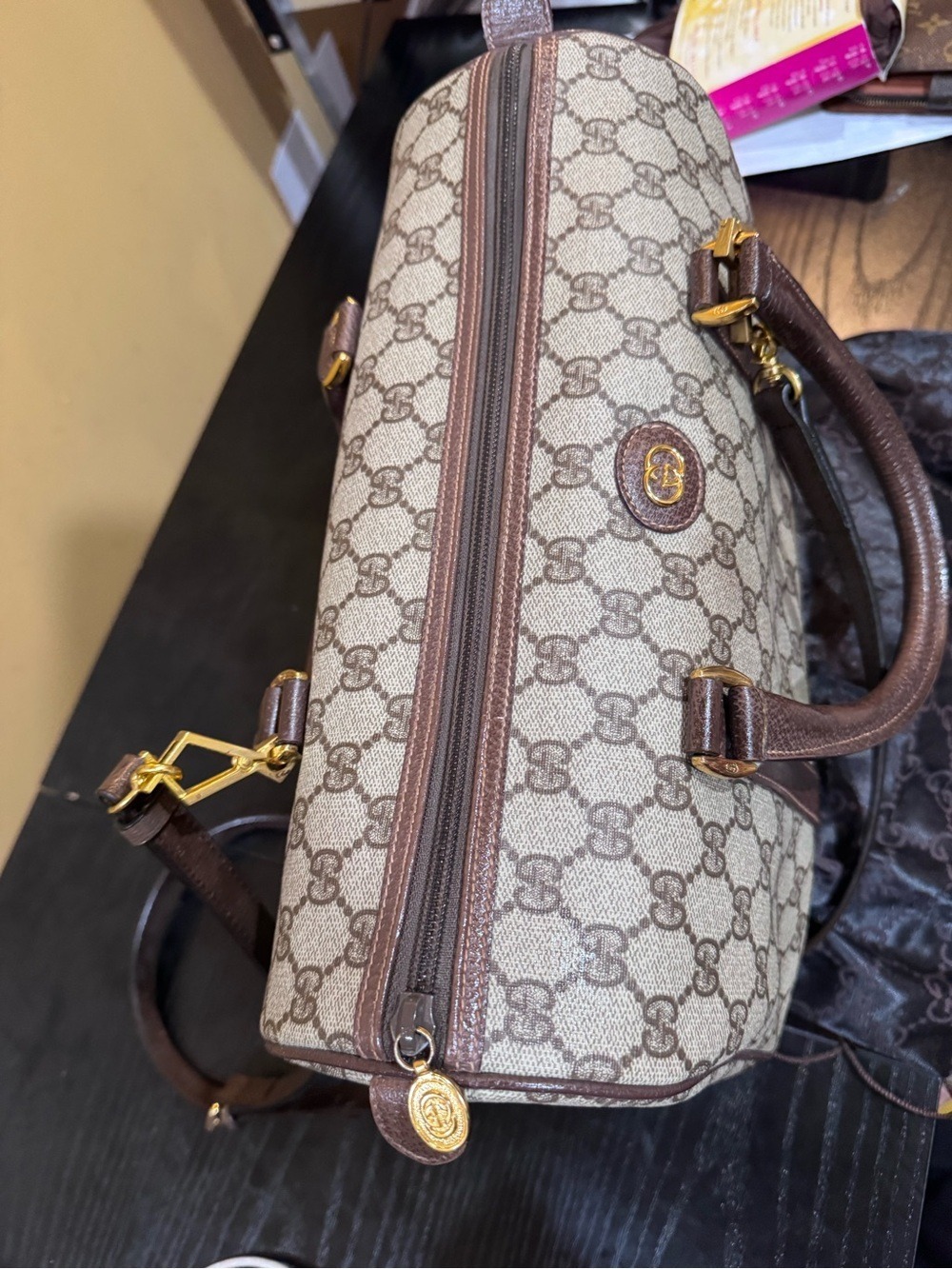 Gucci Beige GG Canvas & Leather Boston Satchel with Gold Hardware, Dust Bag - Picture 13 of 16